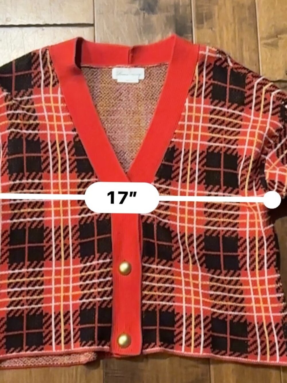 Lovers + Friends Brantley Cropped Plaid Cardigan XS — Red/Black Gold Buttons - Picture 11 of 14